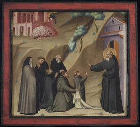 St. Benedict gjenoppretter livet til en ung munk, sent på 1300-tallet (tempera og bladgull på panel)